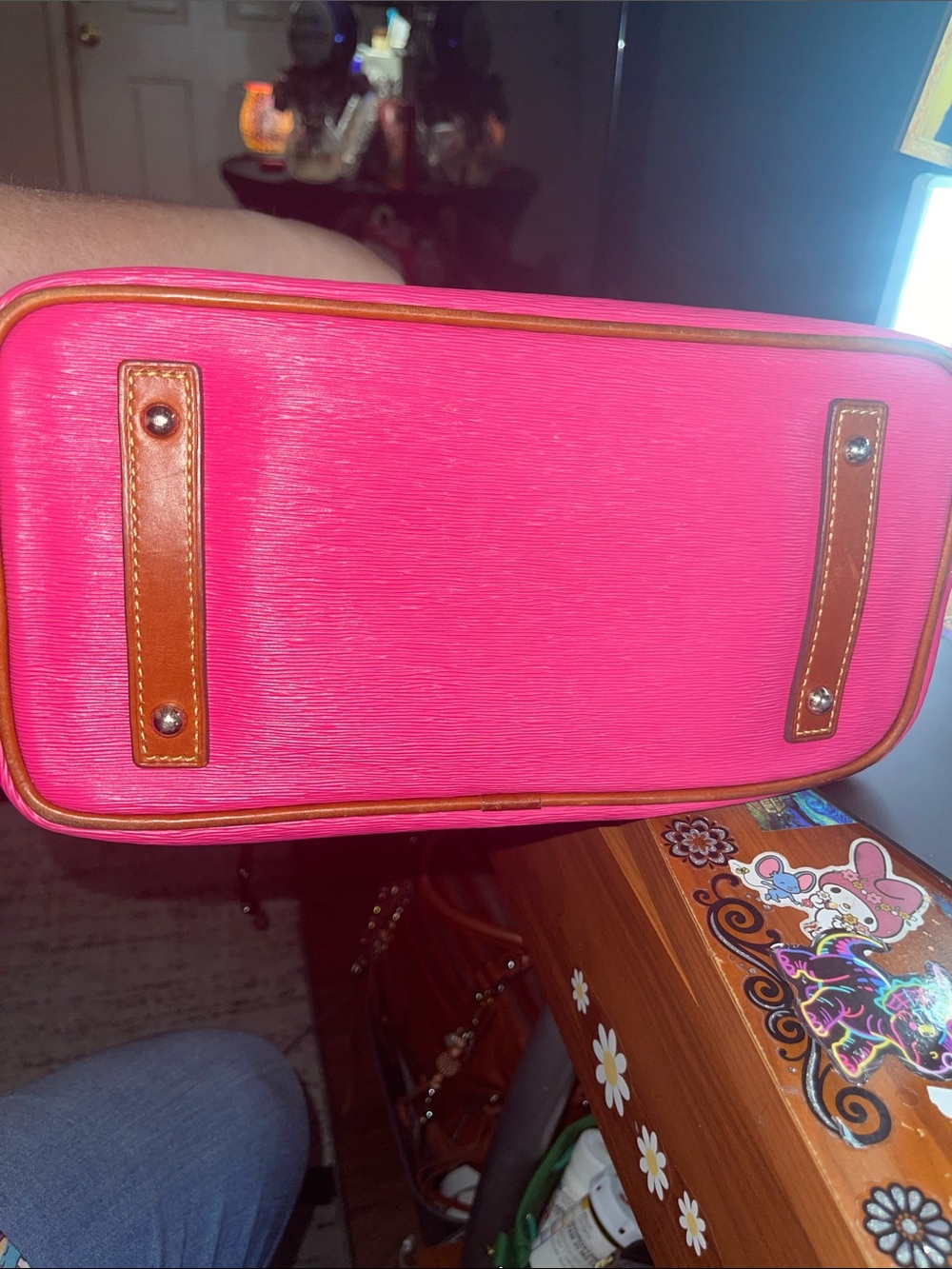 Dooney & Bourke Hot Pink Leather Domed Satchel with Brown leather Handles - Picture 5 of 6